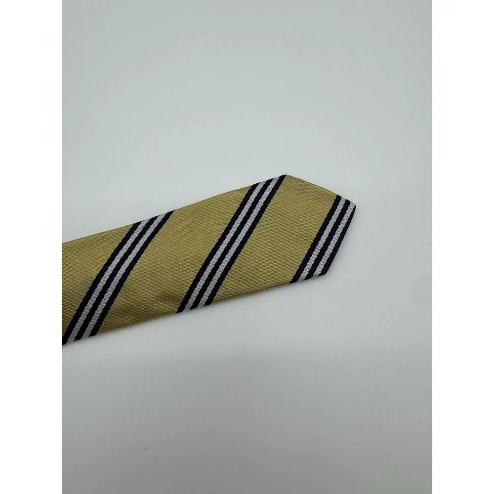Brooks Brothers Fleece Tie Yellow Blue Stripe 100% Silk Classic Repp Necktie